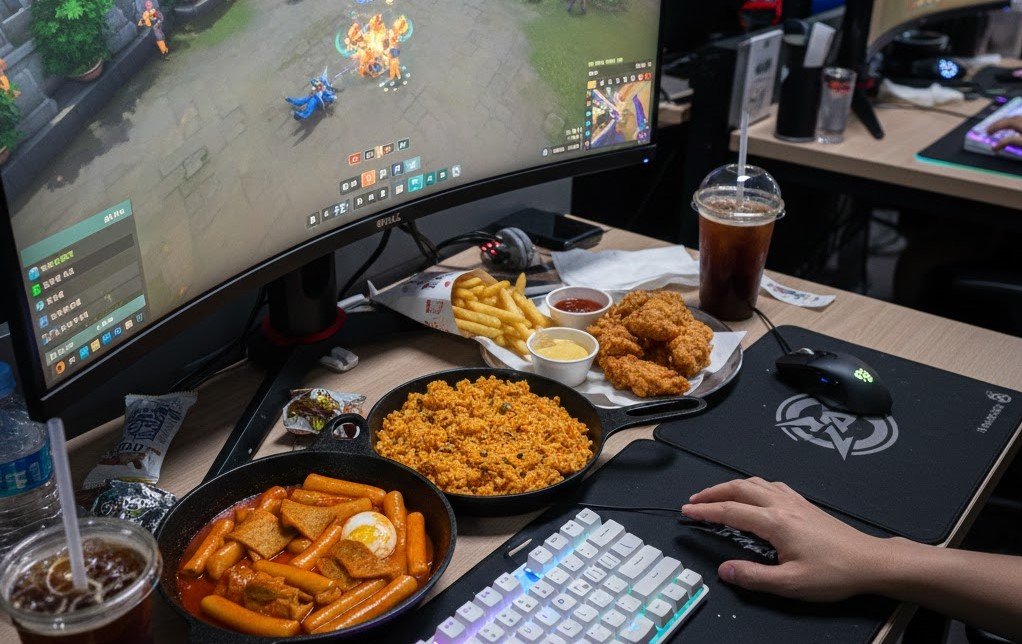 pcbang, korea game room, food
