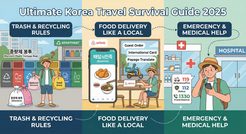 travel essentials-trash-food order-emergency