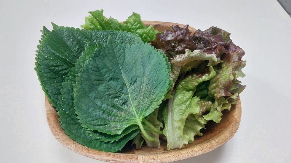 Perilla leaves and lettuce
